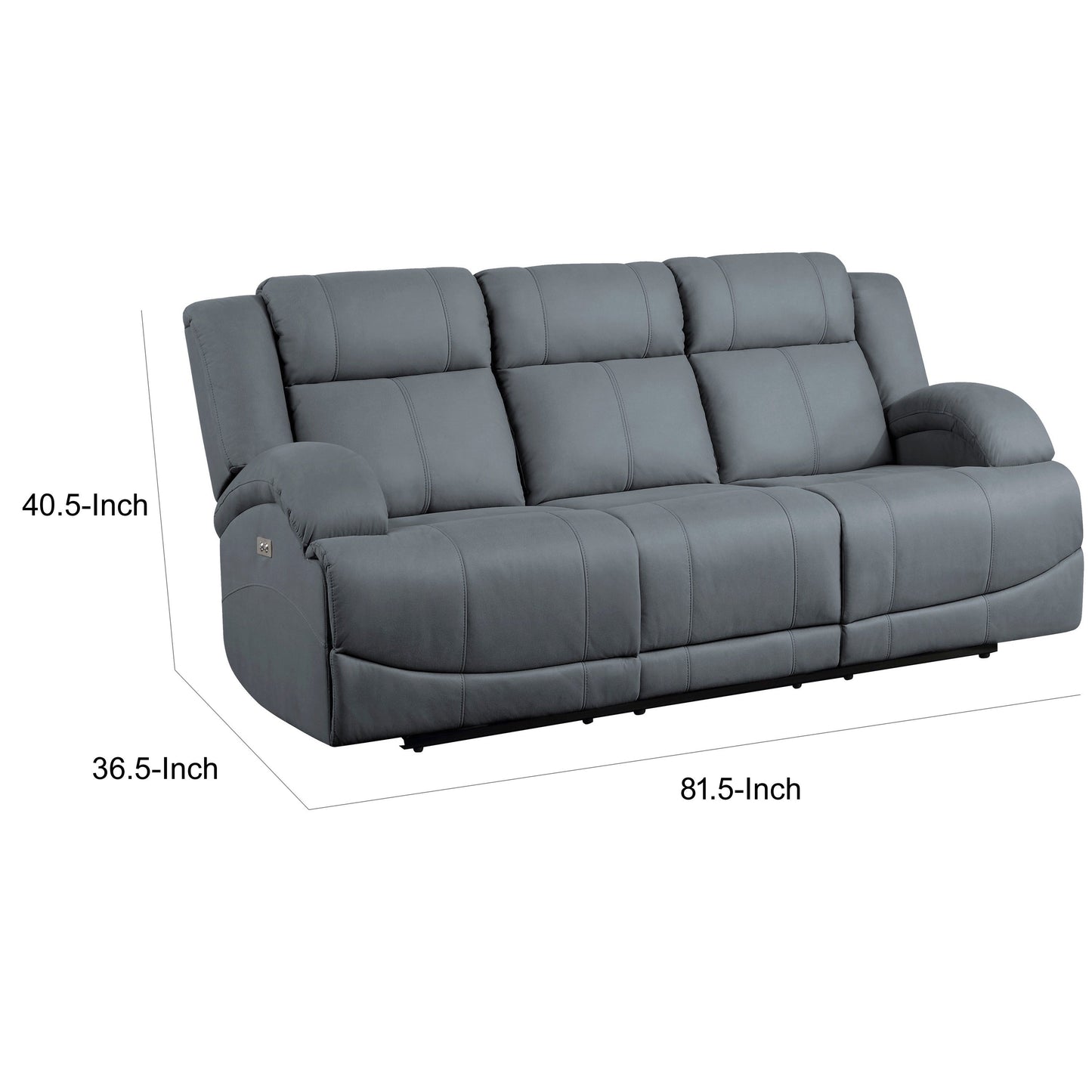 Canapé inclinable électrique double Kate 82 pouces, ports USB, microfibre bleue, bois