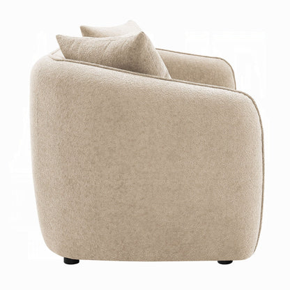 Canapé Keina, 3 coussins décoratifs, dossier arrondi, chenille beige, 79 pouces
