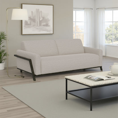 Canapé Kelly, polyester beige, 2 coussins décoratifs, pin massif, 230 cm