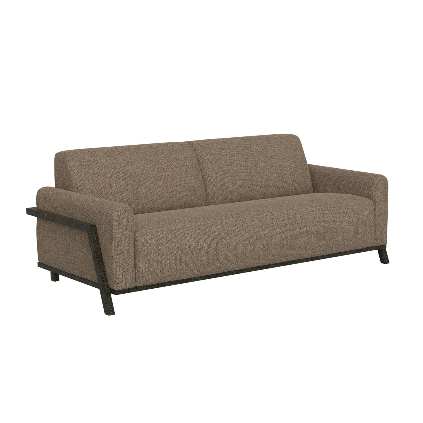 Canapé Kelly, polyester marron clair, 2 coussins décoratifs, bois massif, 230 cm