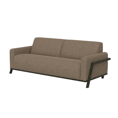 Canapé Kelly, polyester marron clair, 2 coussins décoratifs, bois massif, 230 cm