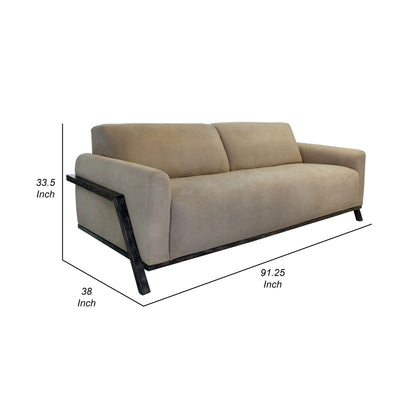 Canapé Kelly, polyester marron clair, 2 coussins décoratifs, bois massif, 230 cm