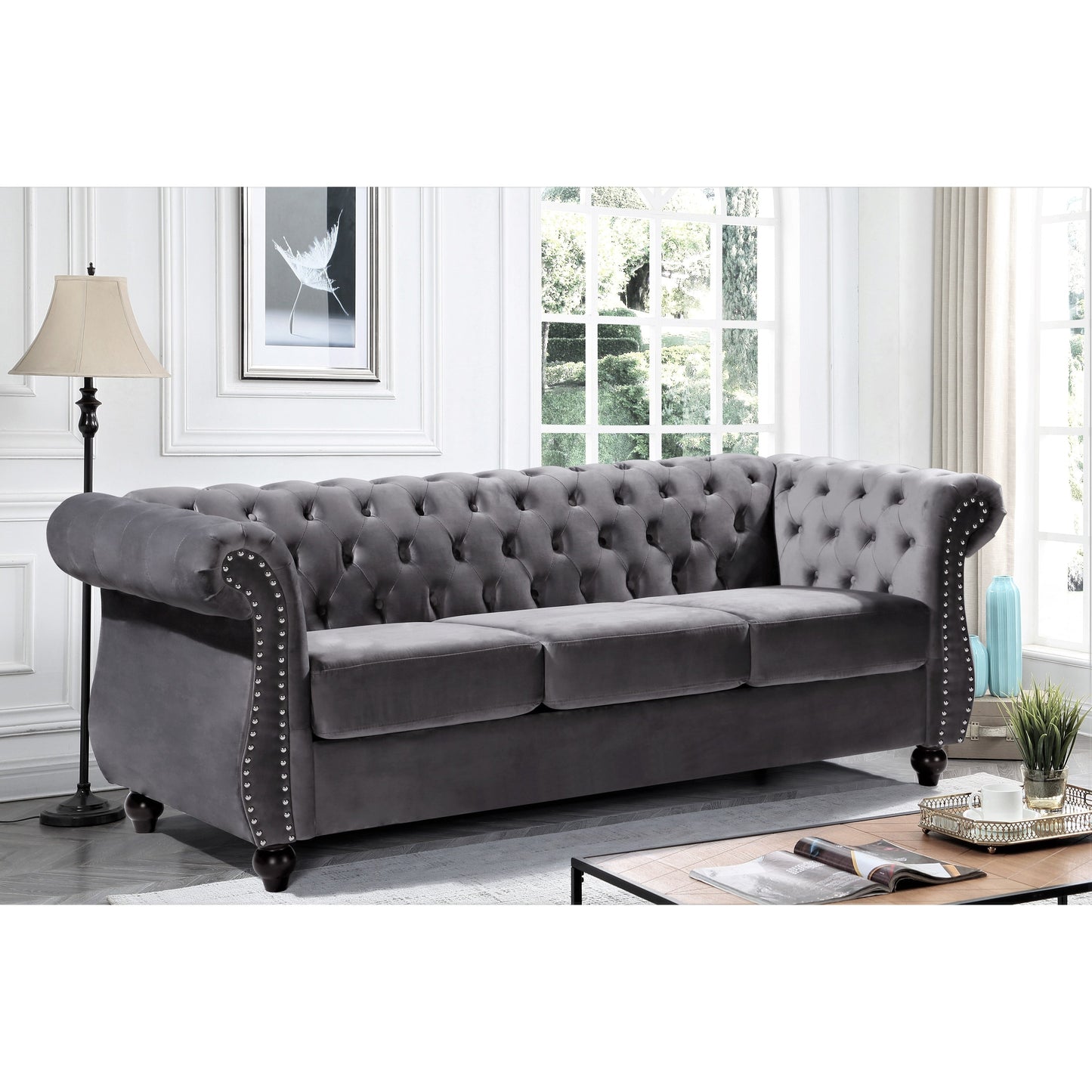 Canapé Chesterfield en velours Kemos
