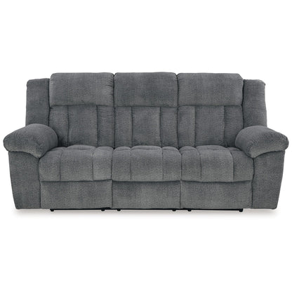 Canapé inclinable électrique Kendy, appui-tête réglable, polyester gris, 231 cm