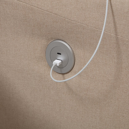 Canapé 3 places en lin capitonné kaki avec ports USB