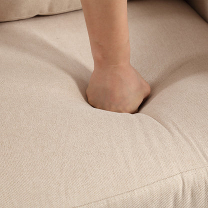 Canapé 3 places capitonné en lin kaki moderne à 79 boutons avec 2 ports USB et pieds carrés en plastique massif