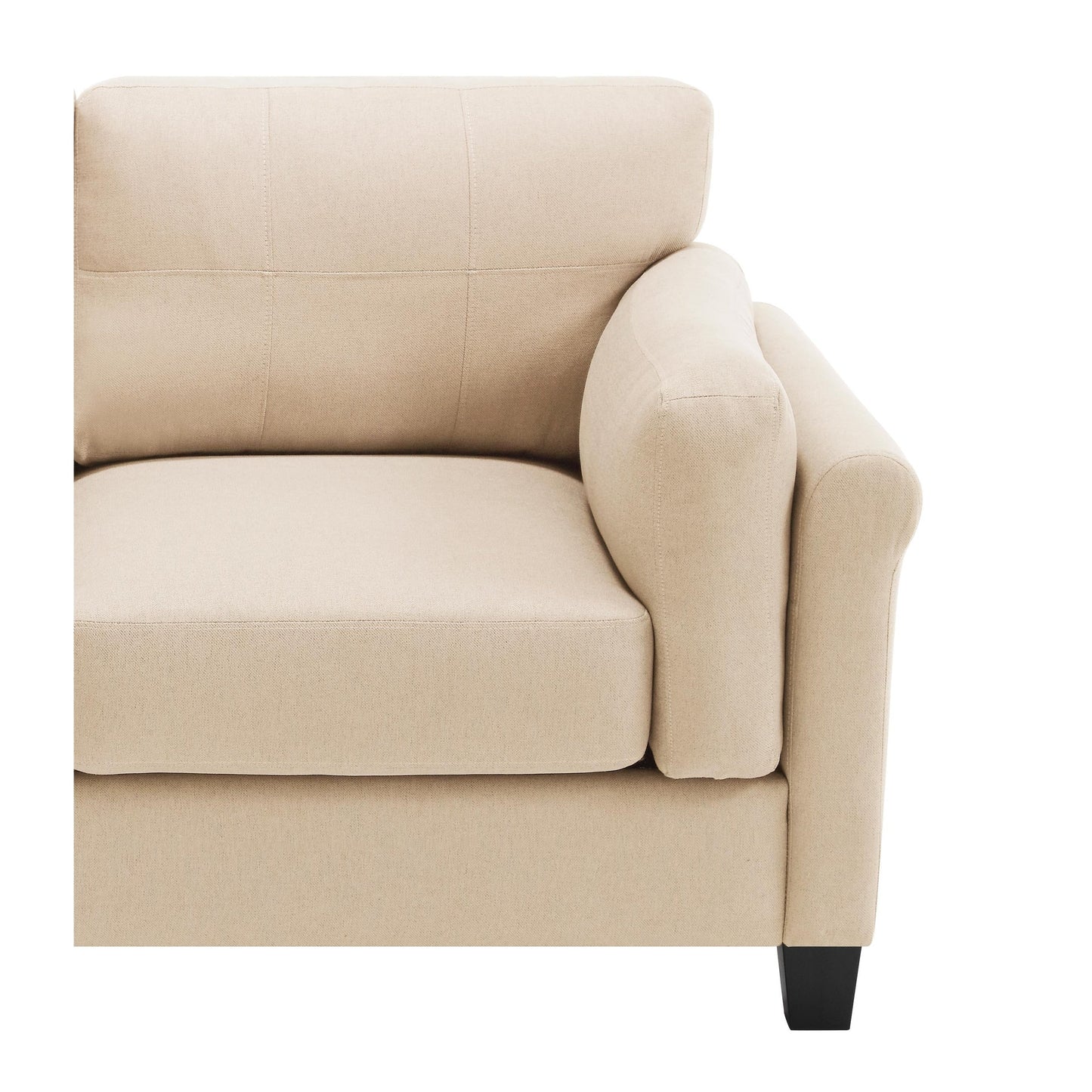 Canapé 3 places capitonné en lin kaki moderne à 79 boutons avec 2 ports USB et pieds carrés en plastique massif