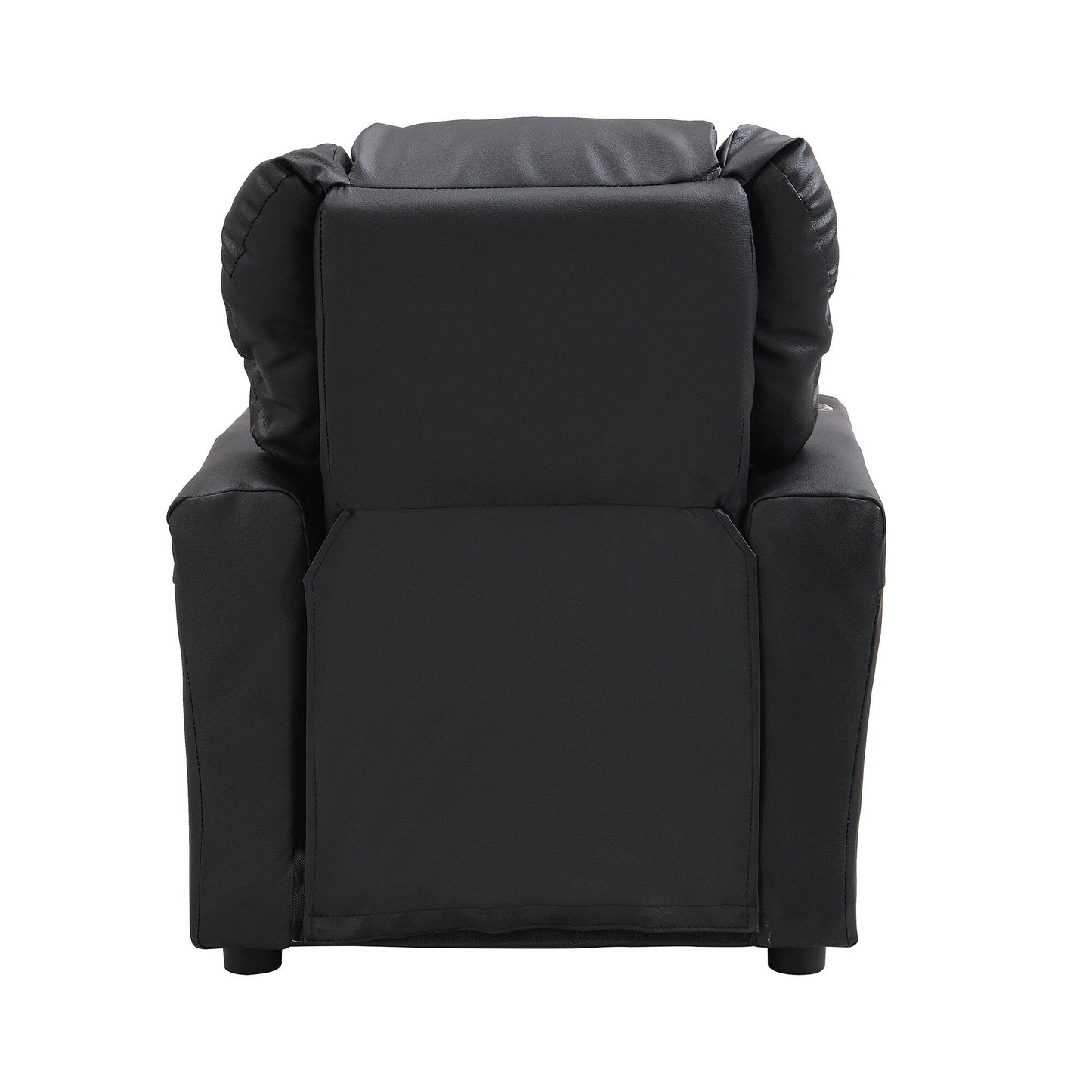 Fauteuil inclinable pour enfant en PVC noir, durable, avec porte-gobelet, design ergonomique, assemblage facile, capacité de 68 kg.
