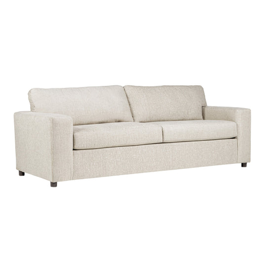 Canapé Kiono, coussins en polyester beige doux, bois massif noir, 85 pouces