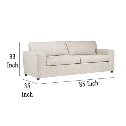 Canapé Kiono, coussins en polyester beige doux, bois massif noir, 85 pouces