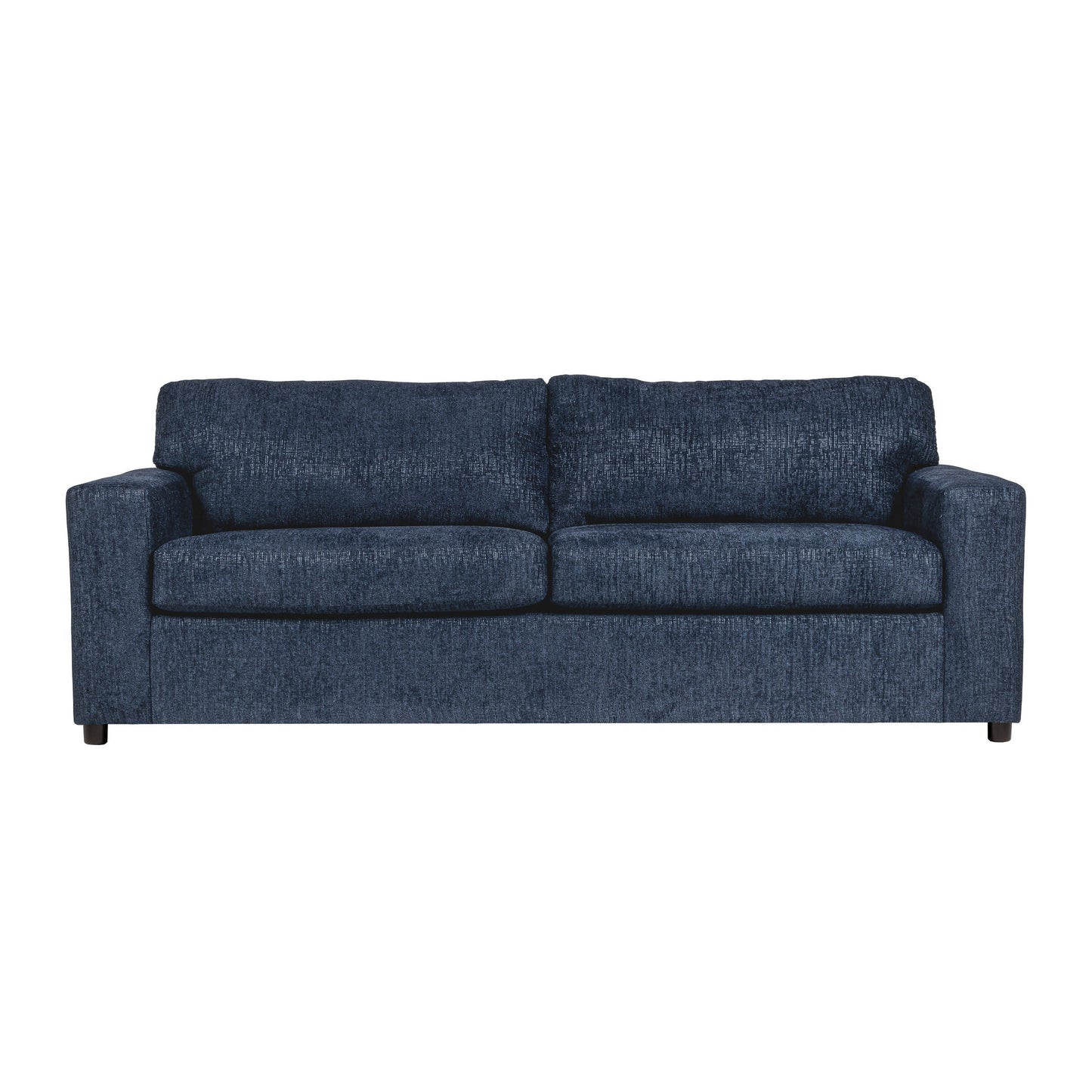 Canapé Kiono, coussins en polyester bleu doux, bois massif noir, 85 pouces