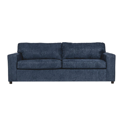 Canapé Kiono, coussins en polyester bleu doux, bois massif noir, 85 pouces
