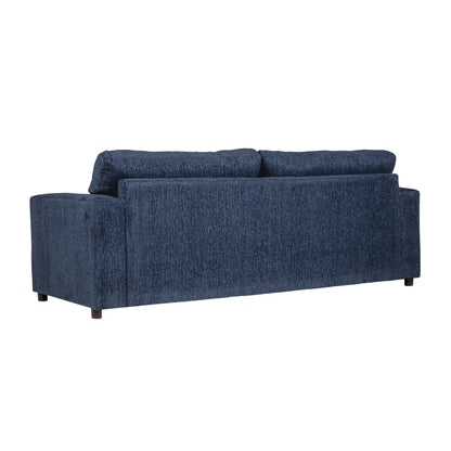 Canapé Kiono, coussins en polyester bleu doux, bois massif noir, 85 pouces