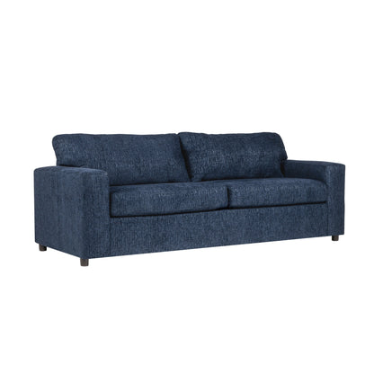 Canapé Kiono, coussins en polyester bleu doux, bois massif noir, 85 pouces