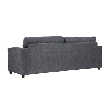 Canapé Kiono, coussins en polyester gris doux, bois massif noir, 85 pouces