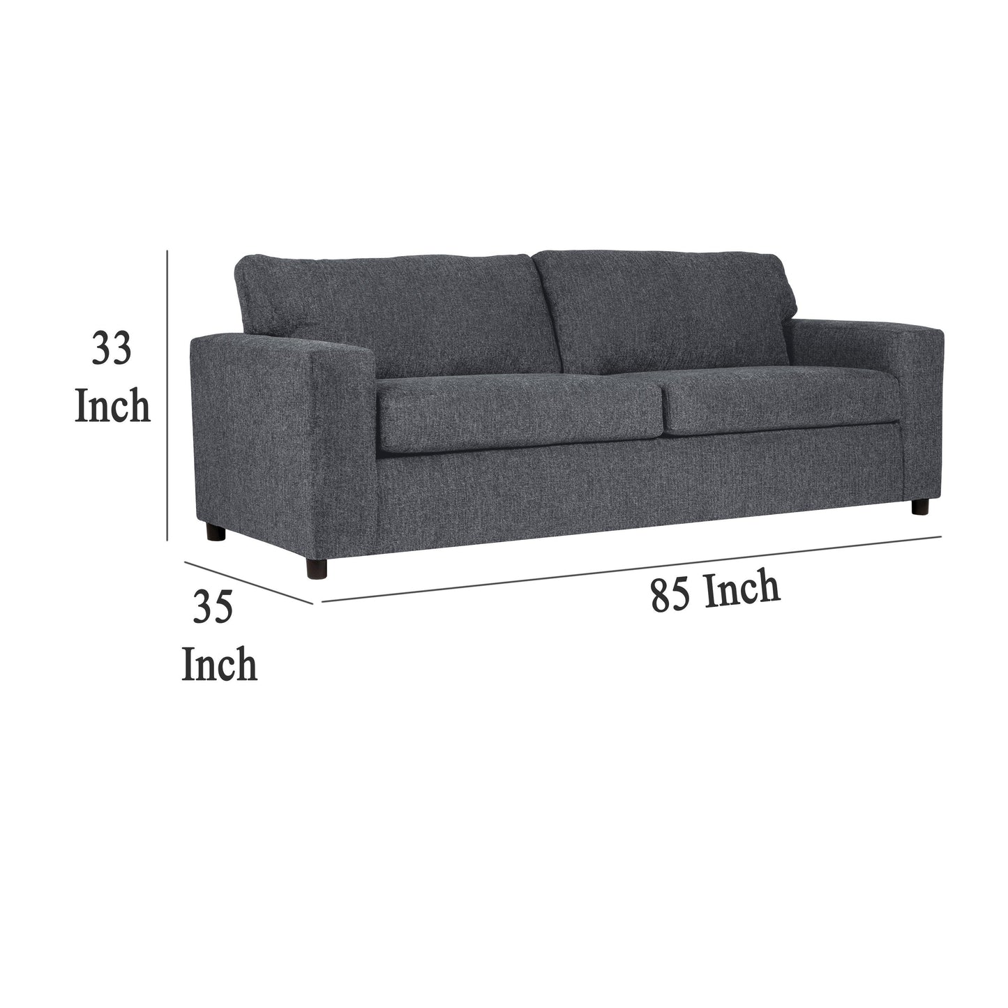 Canapé Kiono, coussins en polyester gris doux, bois massif noir, 85 pouces