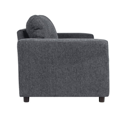 Canapé Kiono, coussins en polyester gris doux, bois massif noir, 85 pouces