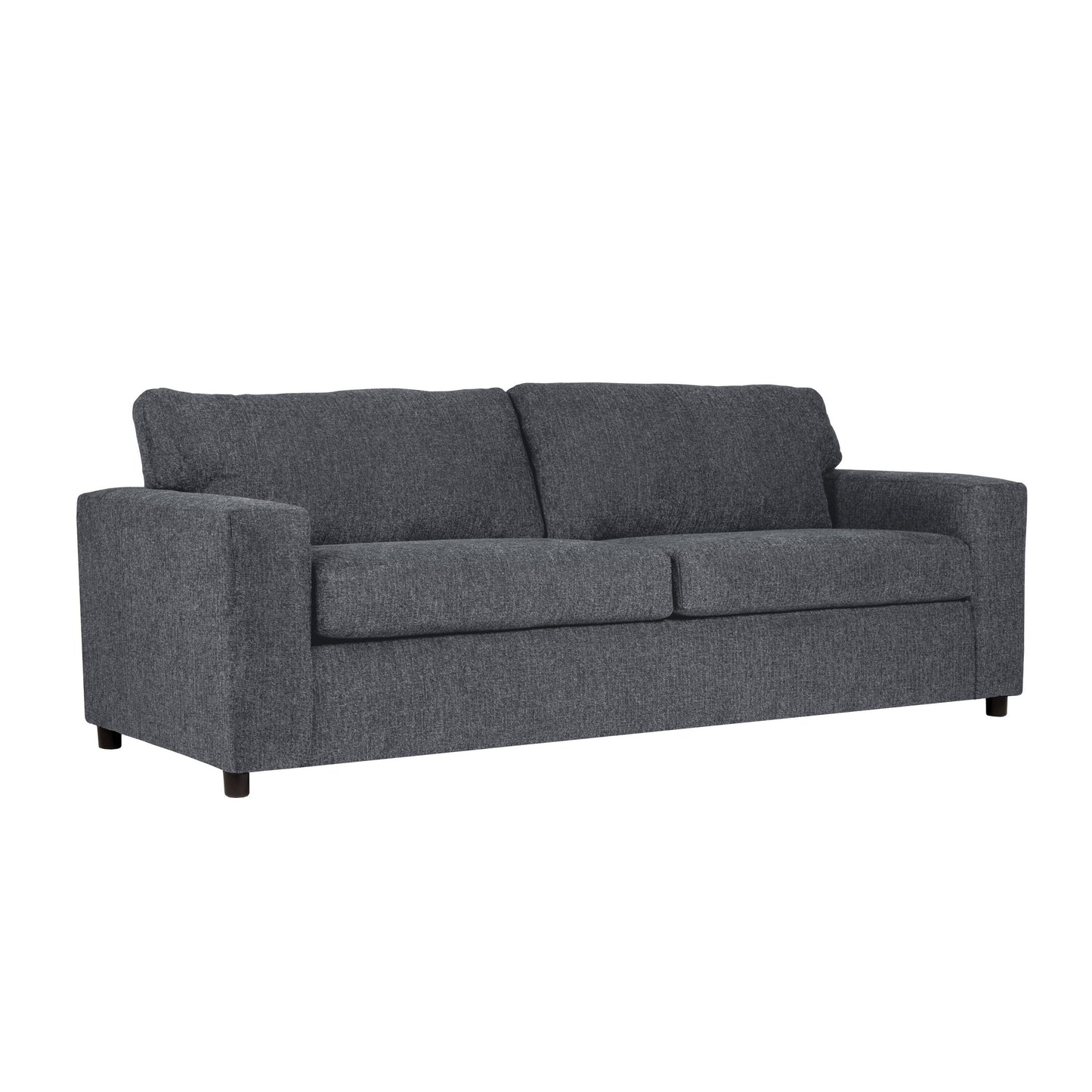 Canapé Kiono, coussins en polyester gris doux, bois massif noir, 85 pouces