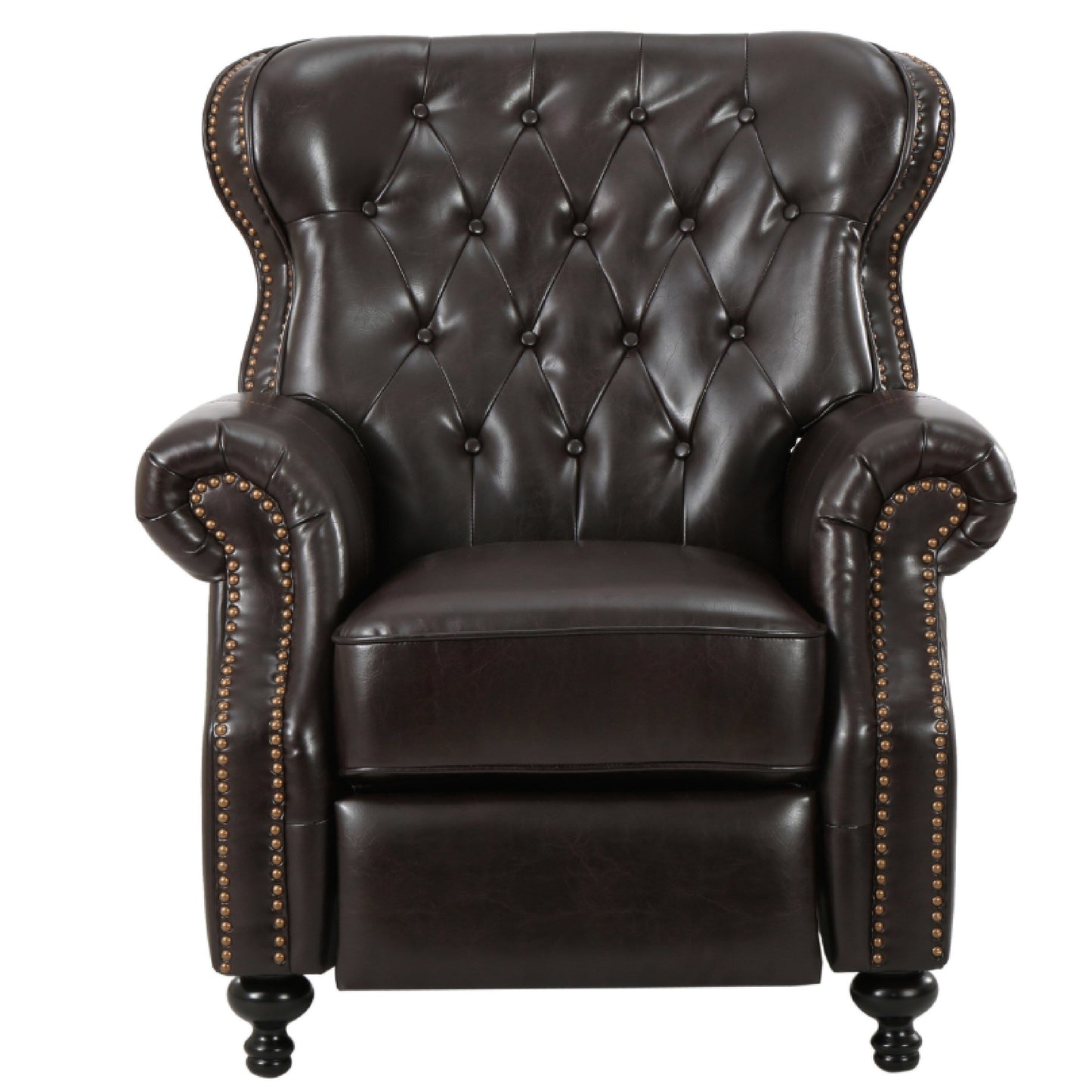 Fauteuil inclinable manuel Kir, dossier capitonné riche, similicuir marron foncé