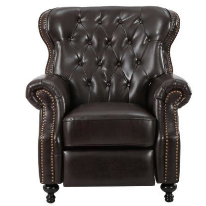 Fauteuil inclinable manuel Kir, dossier capitonné riche, similicuir marron foncé