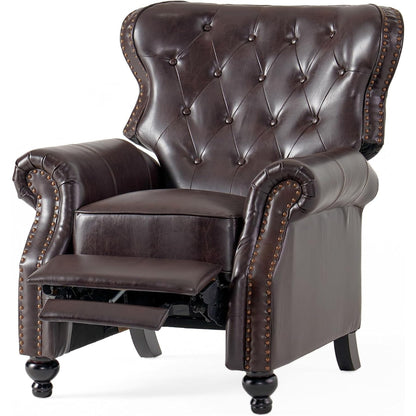Fauteuil inclinable manuel Kir, dossier capitonné riche, similicuir marron foncé