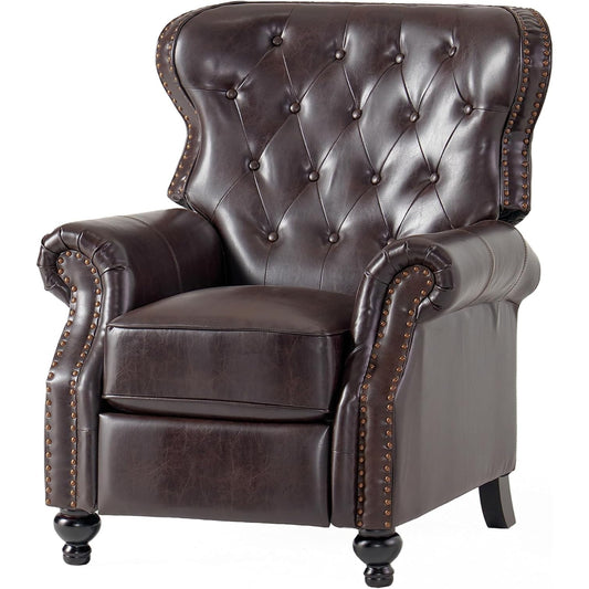 Fauteuil inclinable manuel Kir, dossier capitonné riche, similicuir marron foncé