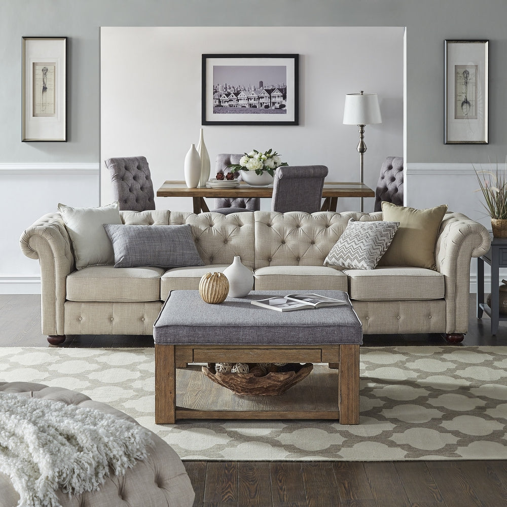 Canapé modulaire Chesterfield capitonné en lin beige Knightsbridge par iNSPIRE Q Artisan