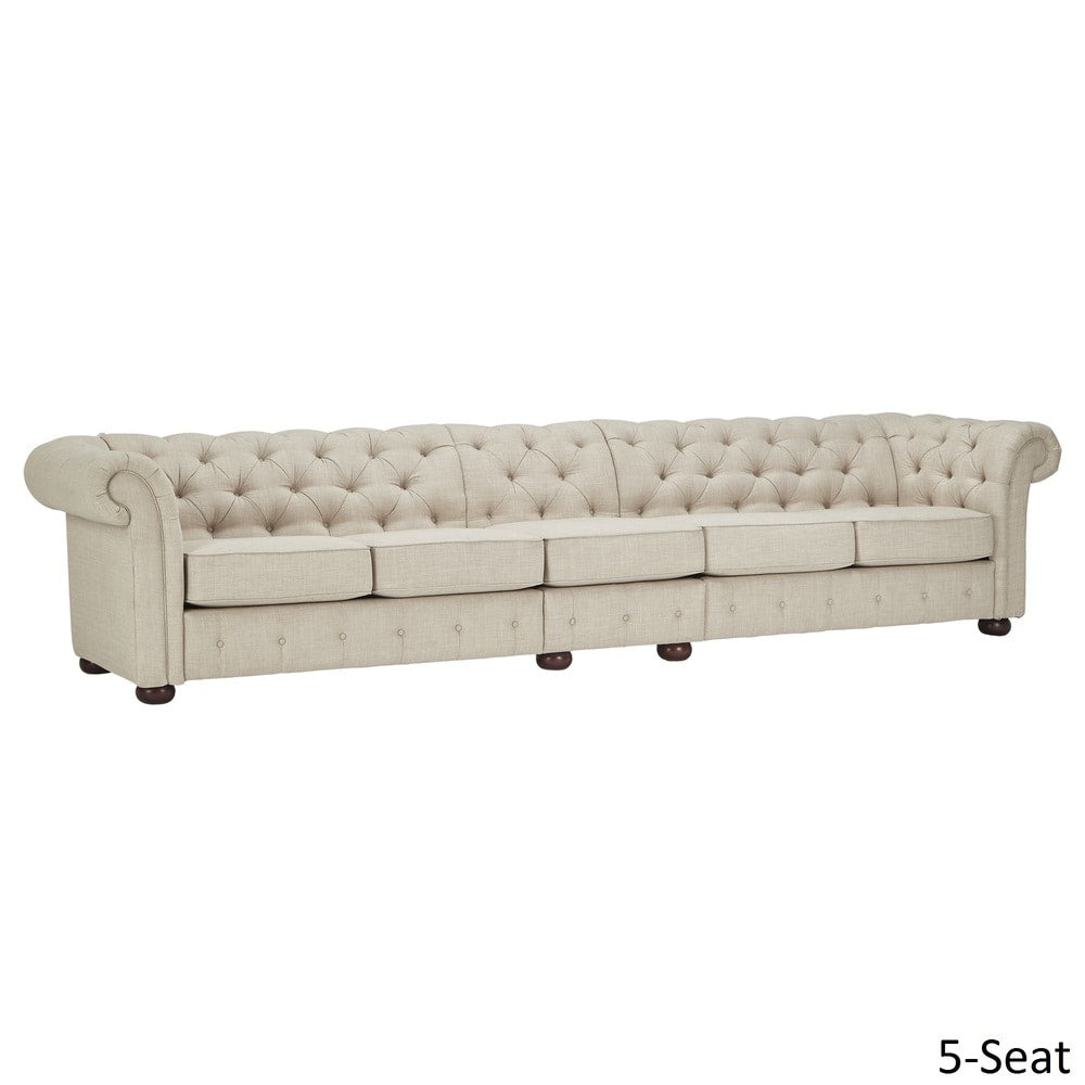Canapé modulaire Chesterfield capitonné en lin beige Knightsbridge par iNSPIRE Q Artisan