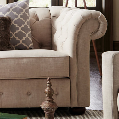Canapé modulaire Chesterfield capitonné en lin beige Knightsbridge par iNSPIRE Q Artisan