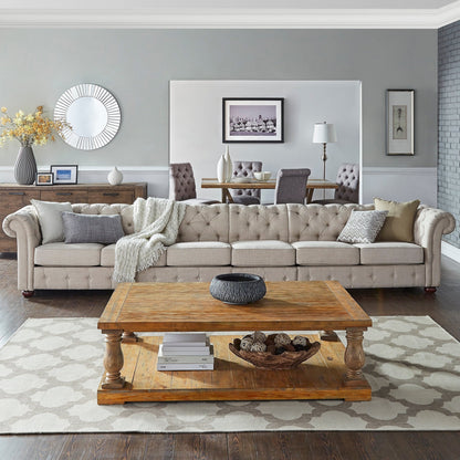 Canapé modulaire Chesterfield capitonné en lin beige Knightsbridge par iNSPIRE Q Artisan