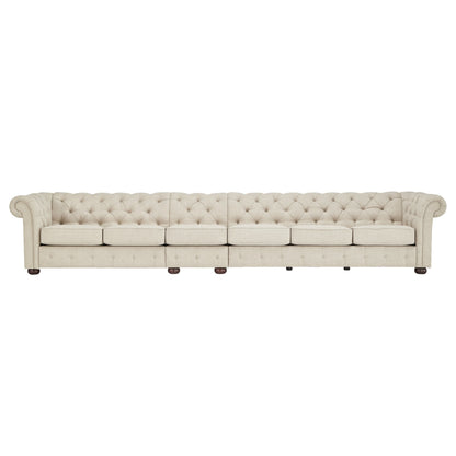 Canapé modulaire Chesterfield capitonné en lin beige Knightsbridge par iNSPIRE Q Artisan