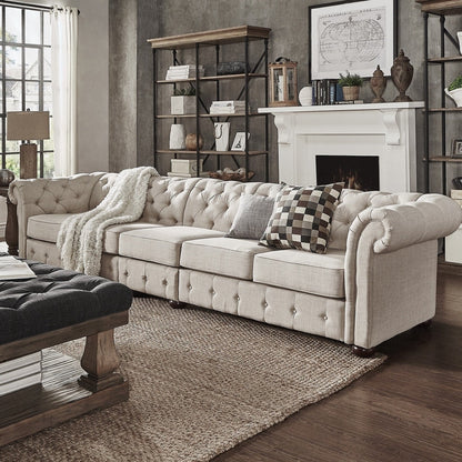 Canapé modulaire Chesterfield capitonné en lin beige Knightsbridge par iNSPIRE Q Artisan