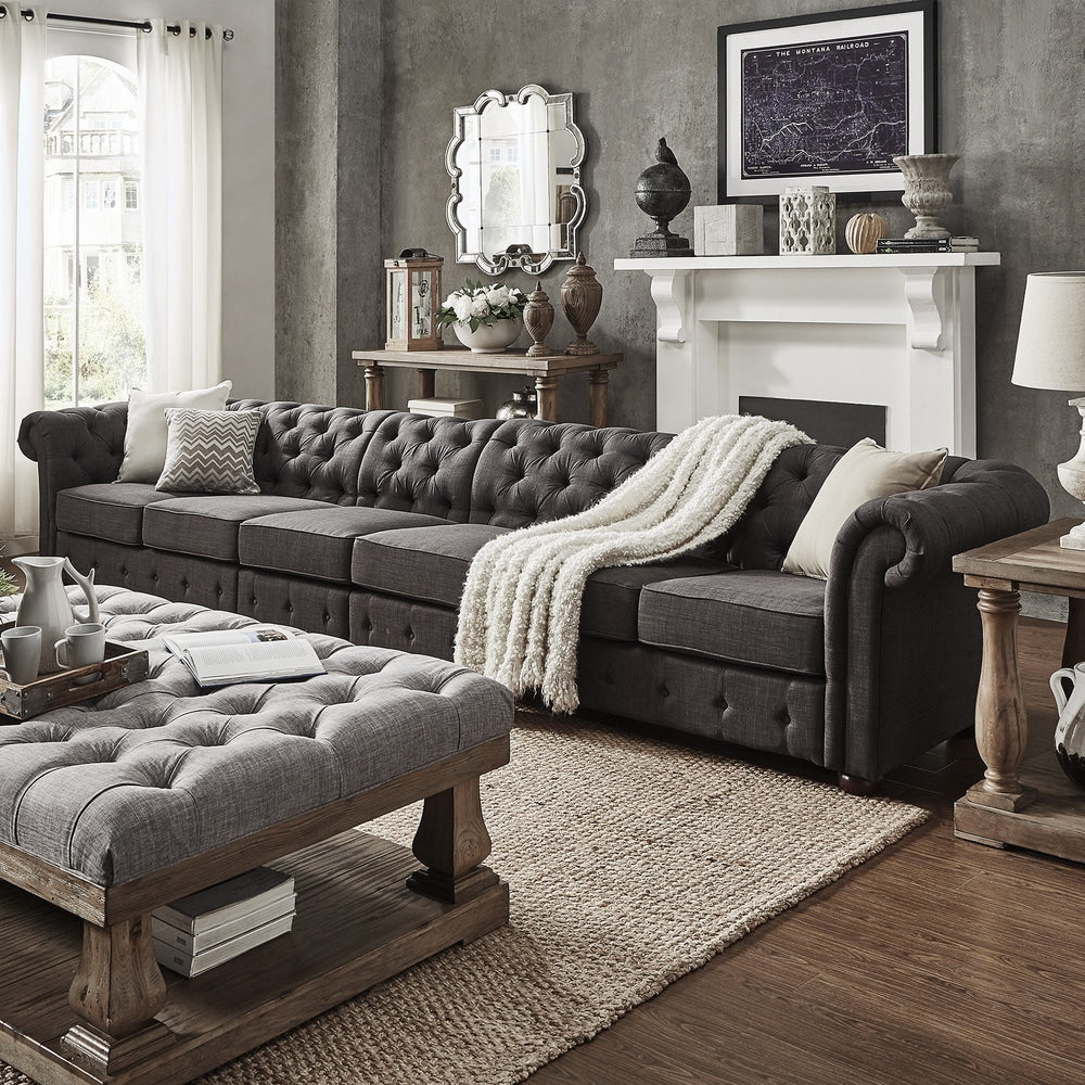 Canapé Chesterfield extra long gris Knightsbridge par iNSPIRE Q Artisan