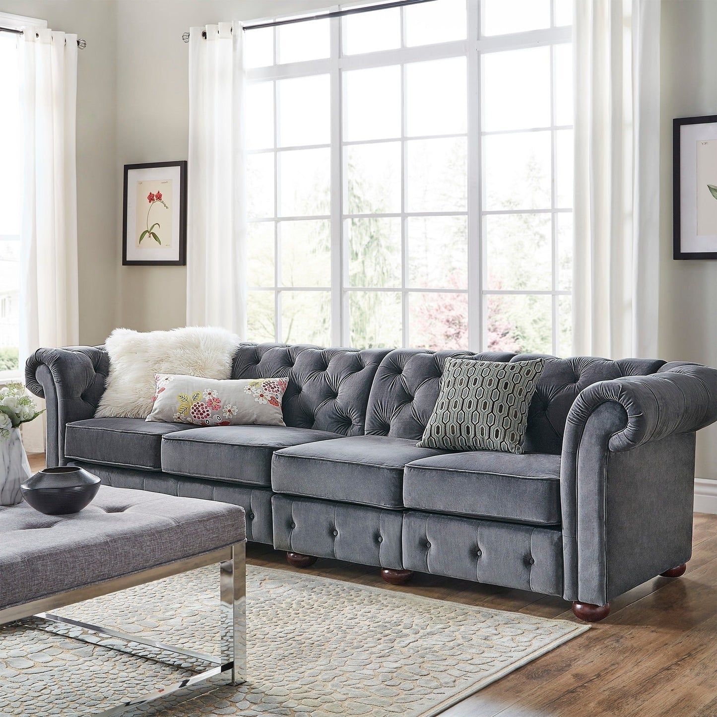 Canapé Chesterfield extra long gris Knightsbridge par iNSPIRE Q Artisan