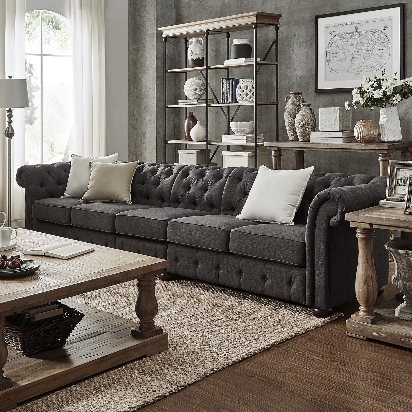 Canapé Chesterfield extra long gris Knightsbridge par iNSPIRE Q Artisan
