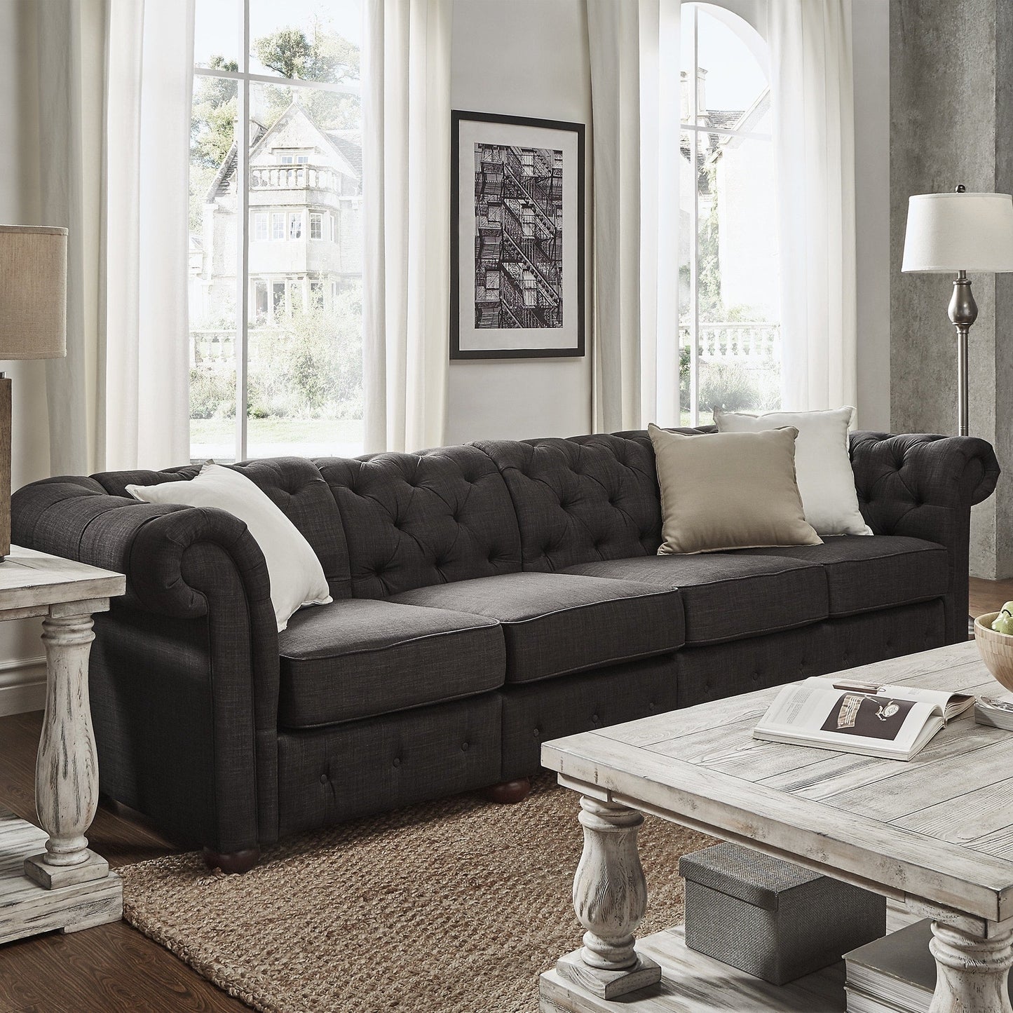 Canapé Chesterfield extra long gris Knightsbridge par iNSPIRE Q Artisan