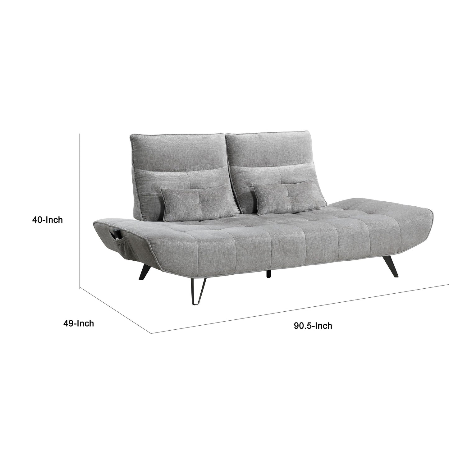 Canapé inclinable électrique à profondeur réglable Kyan, 2 coussins, chenille grise