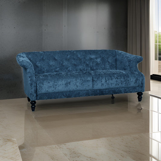 Canapé Kyle, 75 pouces, pieds en bois tourné classique, capitonné à boutons bleu clair