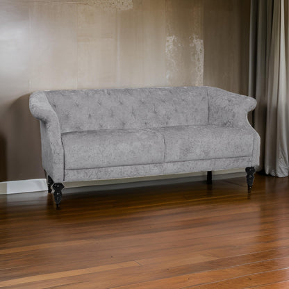 Canapé Kyle, 75 pouces, pieds en bois tourné classique, capitonné à boutons, gris clair