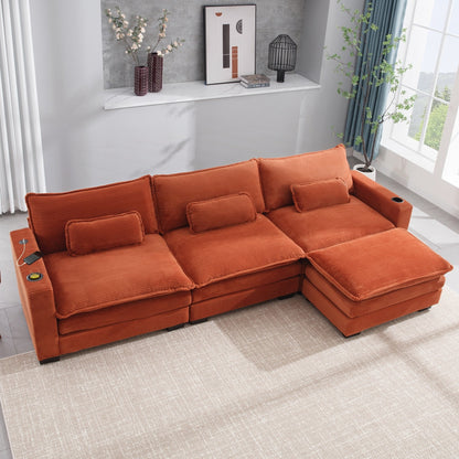 Canapé en L avec port USB et porte-gobelets