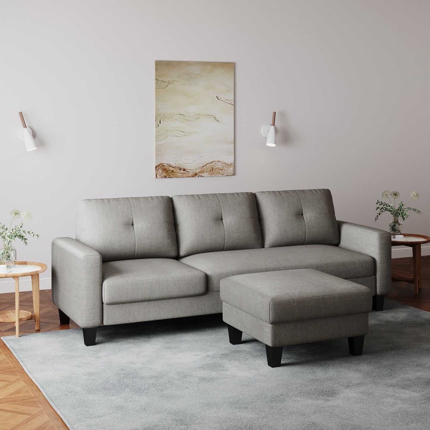 Canapé en L pour petits espaces - Canapé d'angle avec pouf