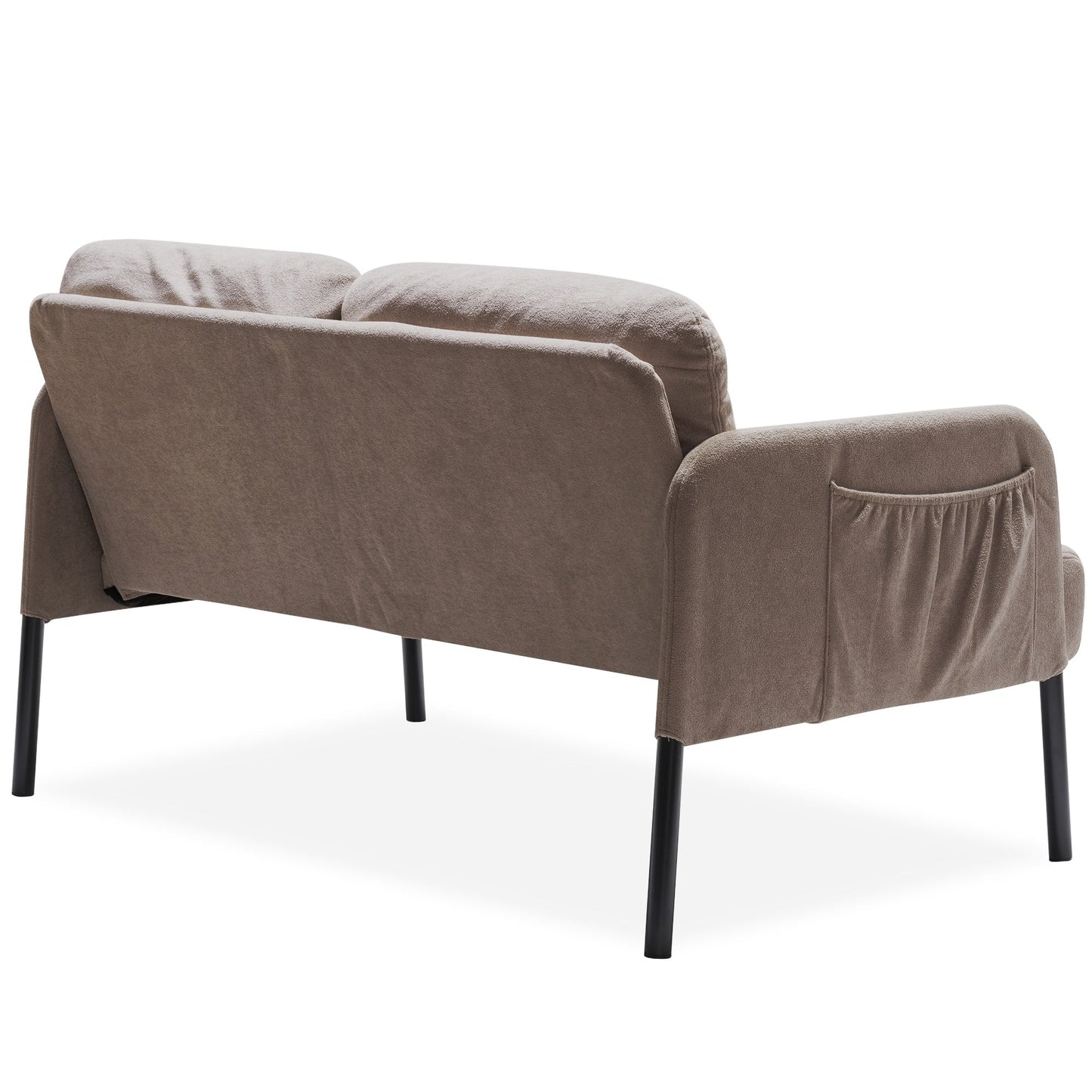 Canapé 2 places en L avec pouf, canapé causeuse moderne en tissu polyester, petit canapé confortable pour petits espaces