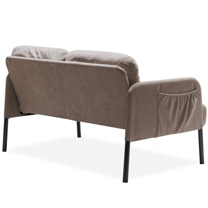 Canapé 2 places en L avec pouf, canapé causeuse moderne en tissu polyester, petit canapé confortable pour petits espaces