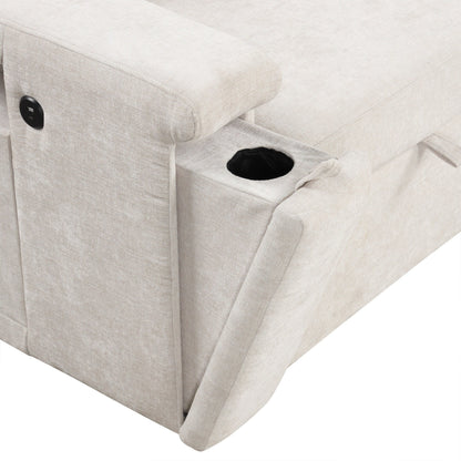 Canapé sectionnel 5 places en L avec pouf coulissant, porte-gobelets intégrés, port de chargement USB et coussins amovibles