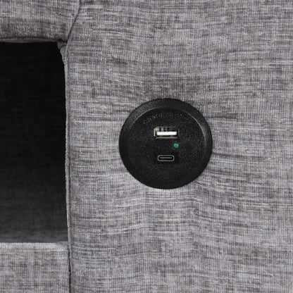 Canapé sectionnel 5 places en L avec pouf coulissant, porte-gobelets intégrés, port de chargement USB et coussins amovibles