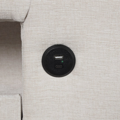 Canapé sectionnel 5 places en L avec pouf coulissant, porte-gobelets intégrés, port de chargement USB et coussins amovibles