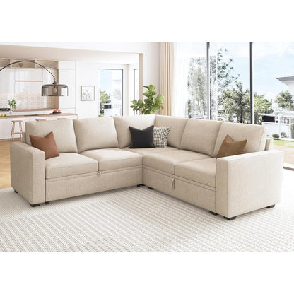 Canapé-lit modulaire en L avec lit gigogne et siège de rangement - Canapé sectionnel convertible pour salon