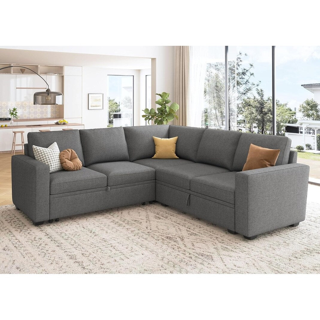 Canapé-lit modulaire en L avec lit gigogne et siège de rangement - Canapé sectionnel convertible pour salon