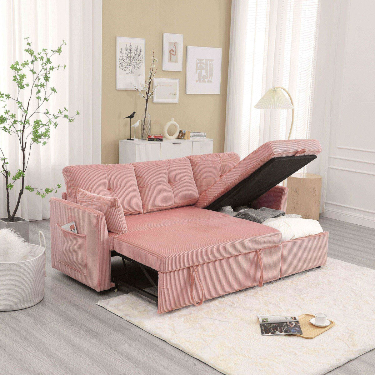 Le canapé d'assemblage de siège de rangement en forme de L se plie en fauteuil inclinable