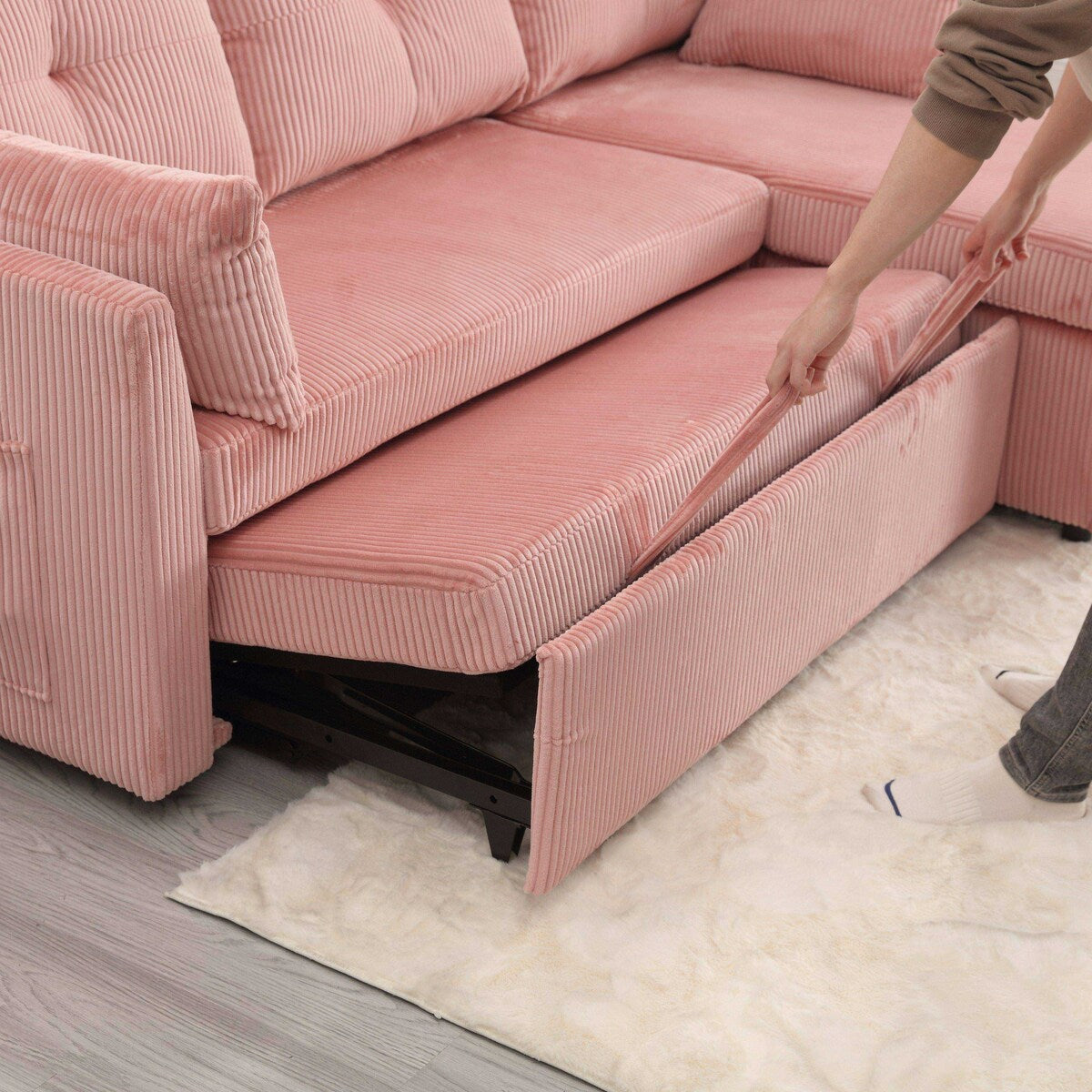 Le canapé d'assemblage de siège de rangement en forme de L se plie en fauteuil inclinable